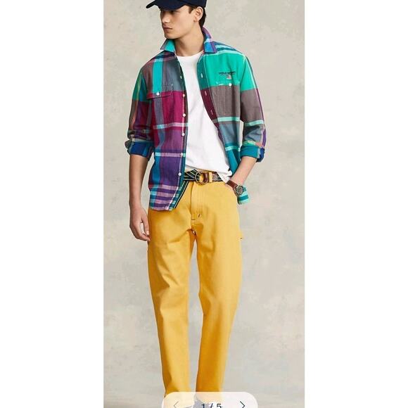 Ralph Lauren Polo Sport Yellow Carpenter Jeans Men 34 Relaxed Straight Fit New - Picture 2 of 16